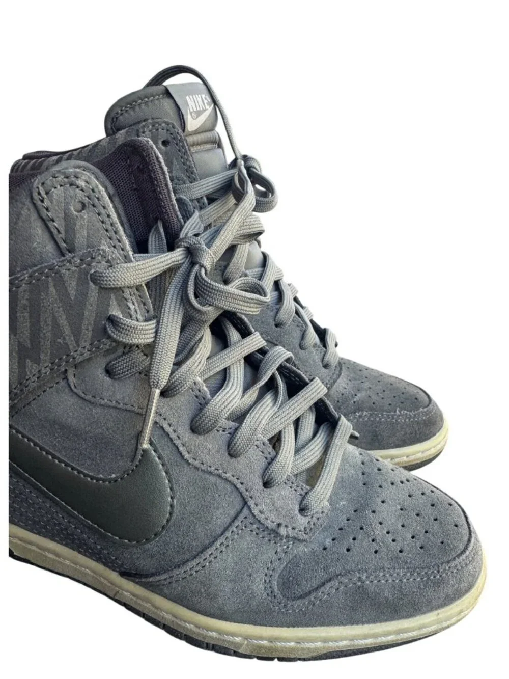 Nike Dunk Sky Print High Women’s Shoes Size 7 Gray Suede Hidden Wedge Sneakers